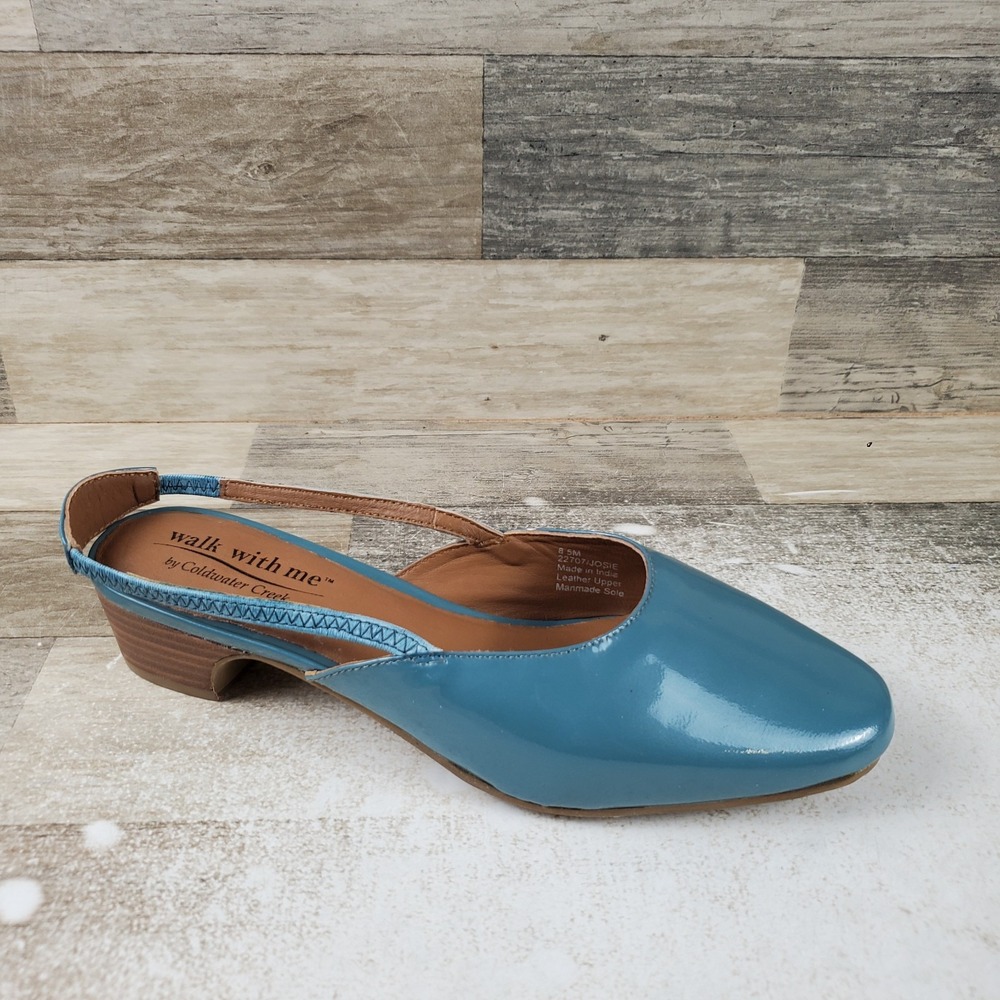 Coldwater Creek Josie Womens Pumps Sz 8.5 M Blue Leather Slingback Round Toe
